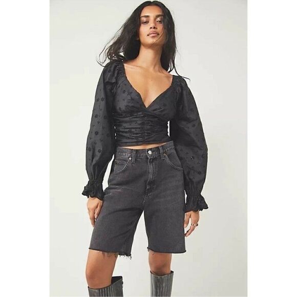 Free People Black Bella Eyelet Top. Size Medium. NWT - Picture 1 of 13
